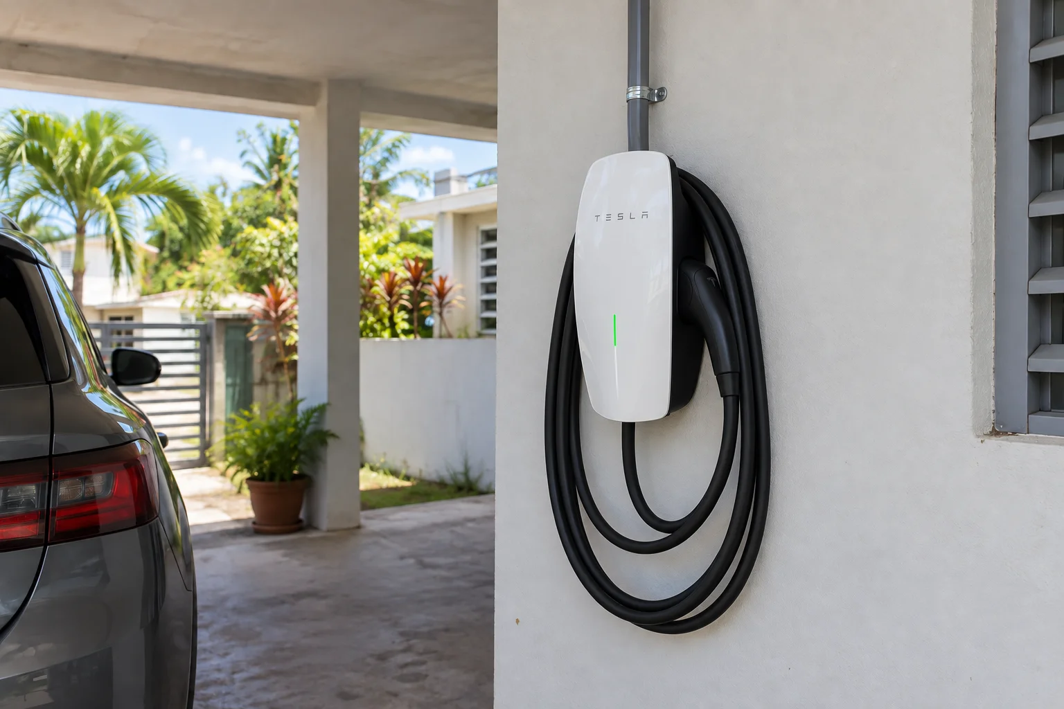 Tesla Wall Connector in a carport
