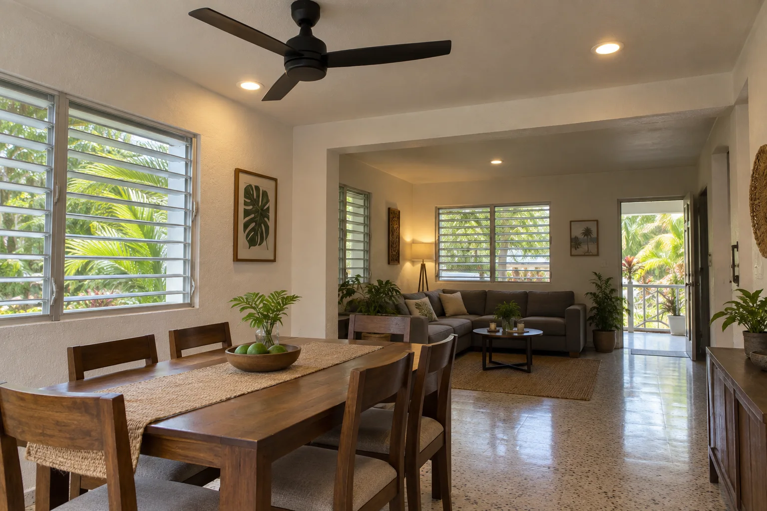 Ceiling fan and recessed lighting in a Puerto Rican home